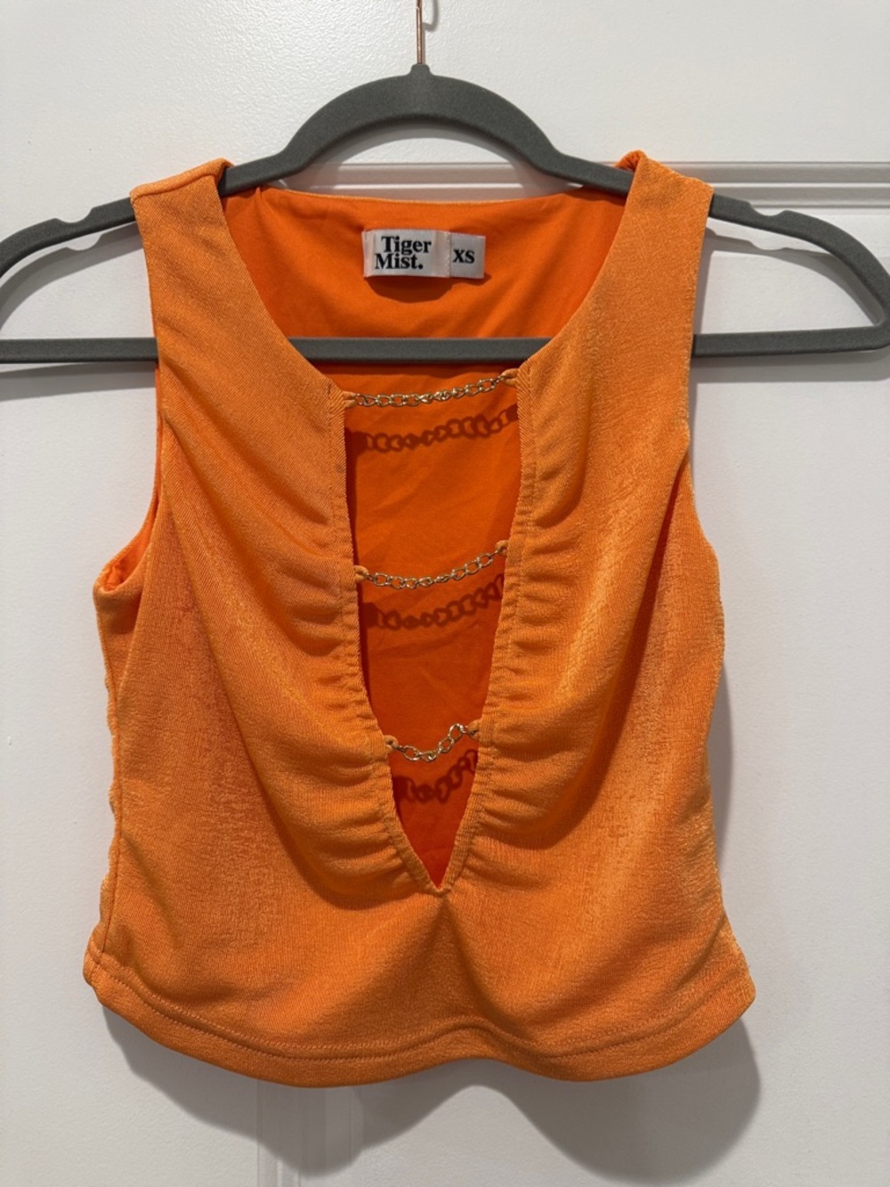 Tiger Mist Bright Orange Chain-Front Crop Top